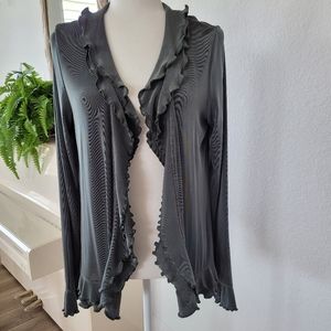 New Boston Proper Olive Green Ruffled Stretch Cardigan, size M